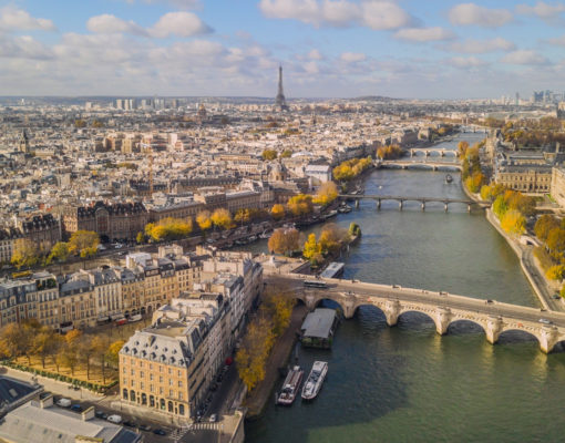 Aerial view of Paris in autumn time